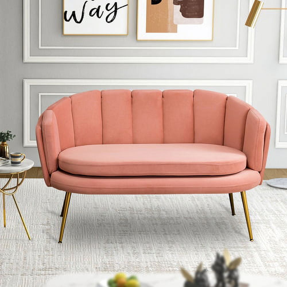 Velvet Loveseat Sofa, Modern 2 Seater Sofa With Gold Legs,comfy Upholstered Small  Love Seat Couch, Flower Shaped Back For Living Room Bedroom, Office,  Apartment, Small Space,pink – Walmart Pertaining To Small Love Seats In Velvet (View 10 of 15)
