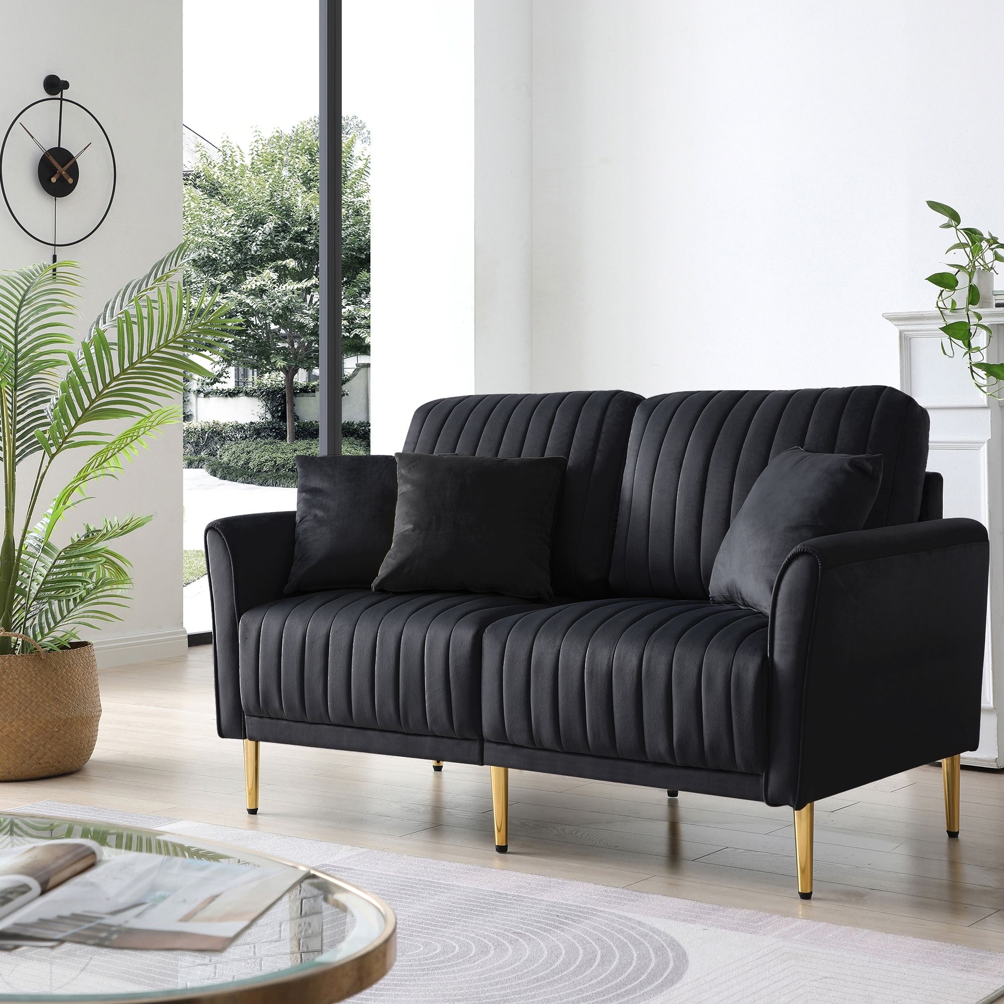 Velvet Upholstered Loveseat Sofa, Tufted Back 2 Seater Sofa Couch – On Sale  – Bed Bath & Beyond – 38314515 With Regard To 2 Seater Black Velvet Sofa Beds (View 2 of 15)