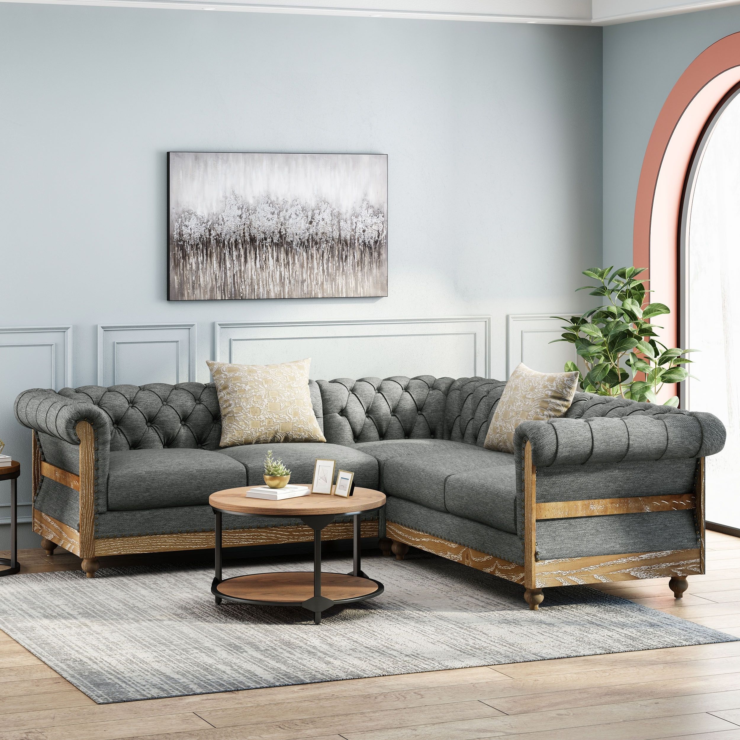 Voll Tufted Sectional Sofa With Nailhead Trimchristopher Knight Home –  On Sale – Bed Bath & Beyond – 34155767 Pertaining To Sofas With Nailhead Trim (View 15 of 15)