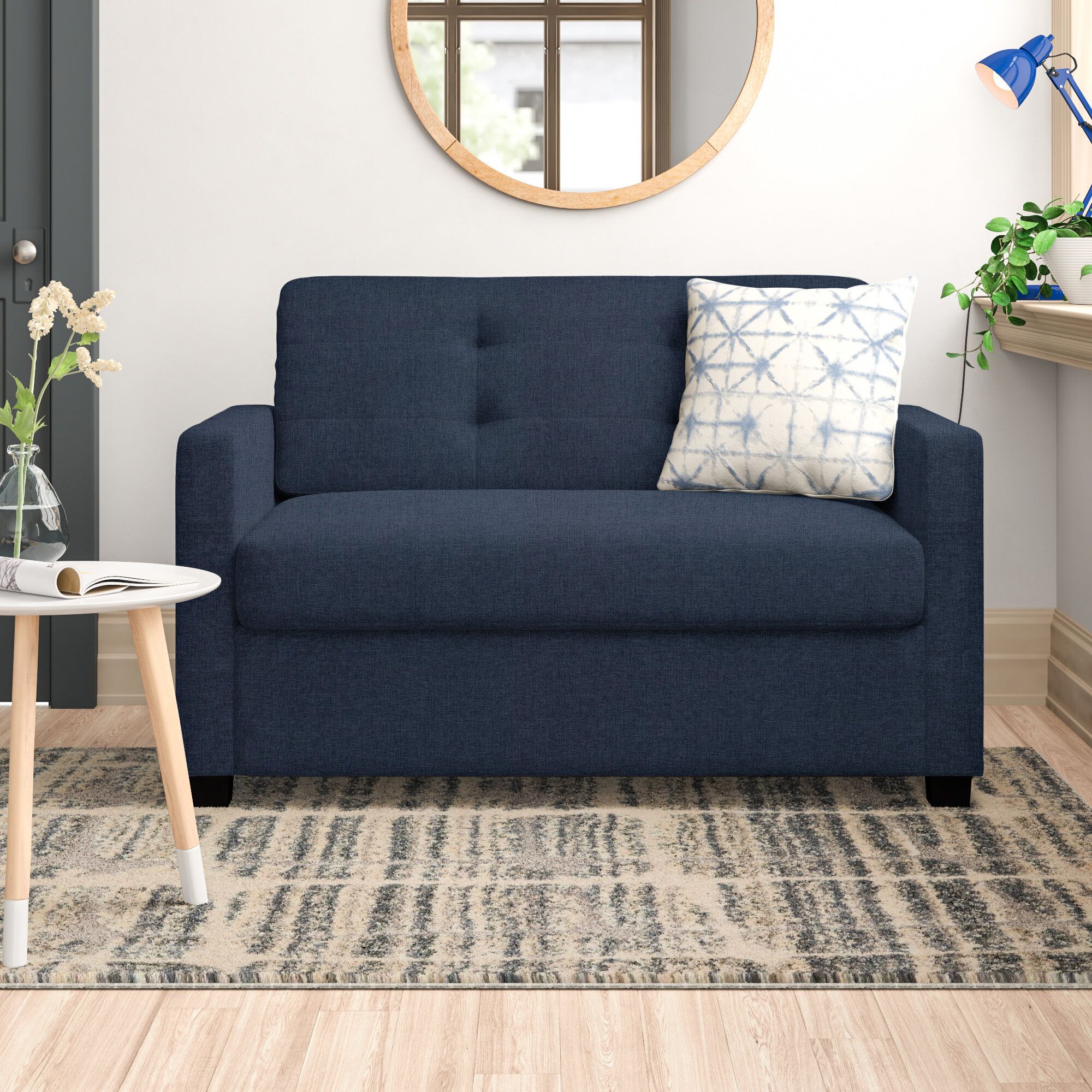 Wade Logan® Admon 54'' Upholstered Sofa & Reviews | Wayfair Within Navy Linen Coil Sofas (View 14 of 15)