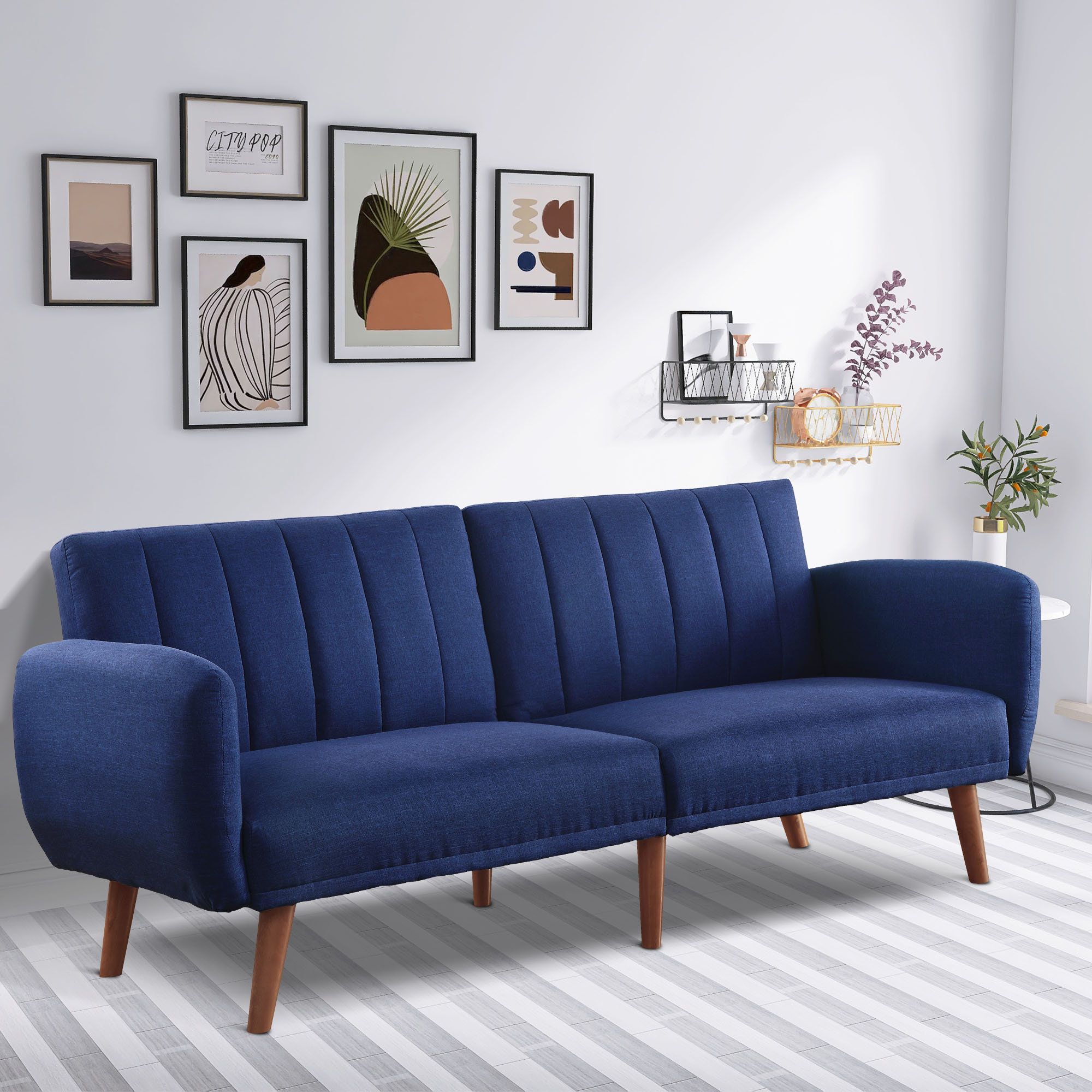 Wade Logan® Argene 76" Upholstered Tight Back Convertible Sofa | Wayfair With Regard To Navy Linen Coil Sofas (View 9 of 15)