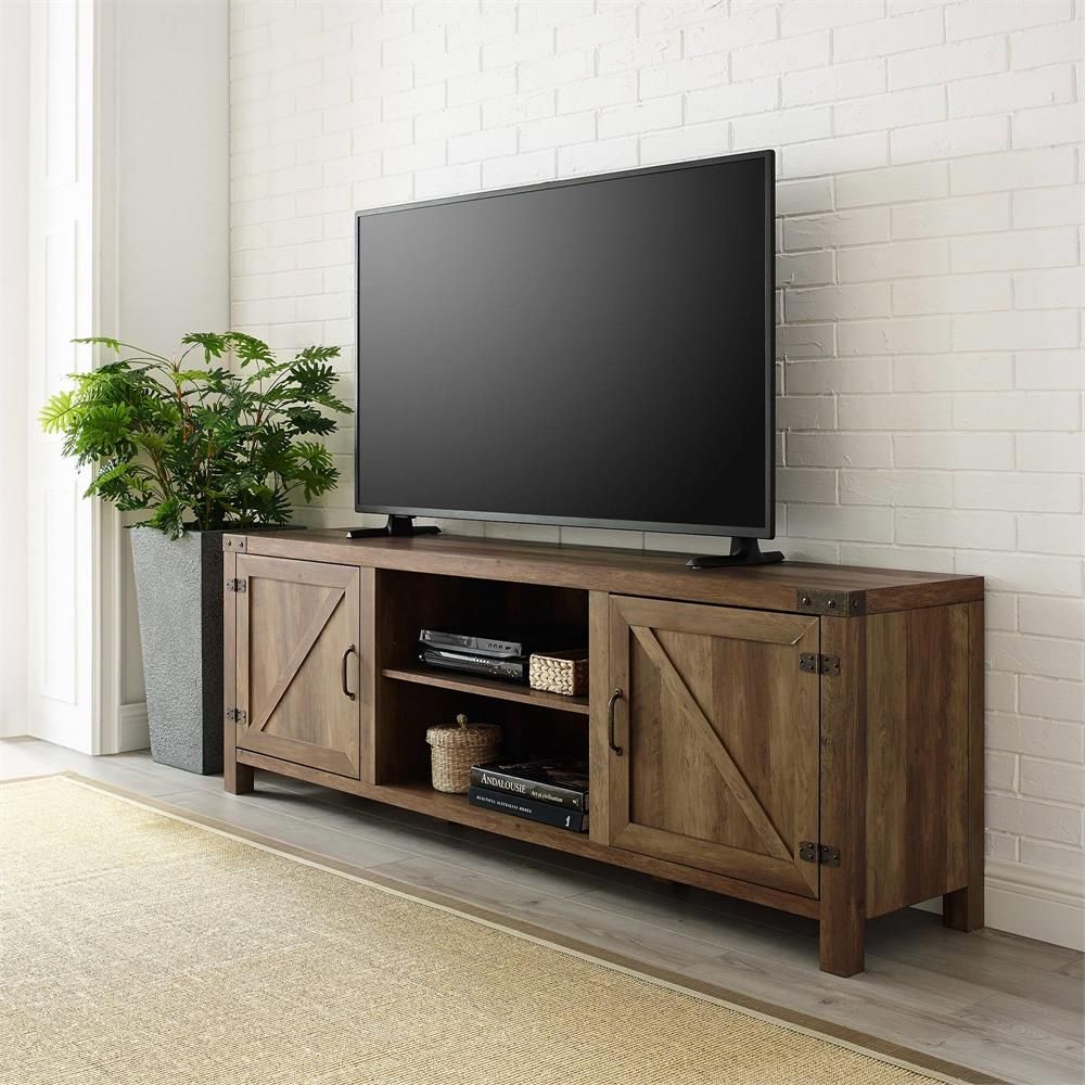 Walker Edison 70 In. Modern Farmhouse Tv Stand (rustic Oak ) W70bdsdro Intended For Modern Farmhouse Rustic Tv Stands (Photo 7 of 15)