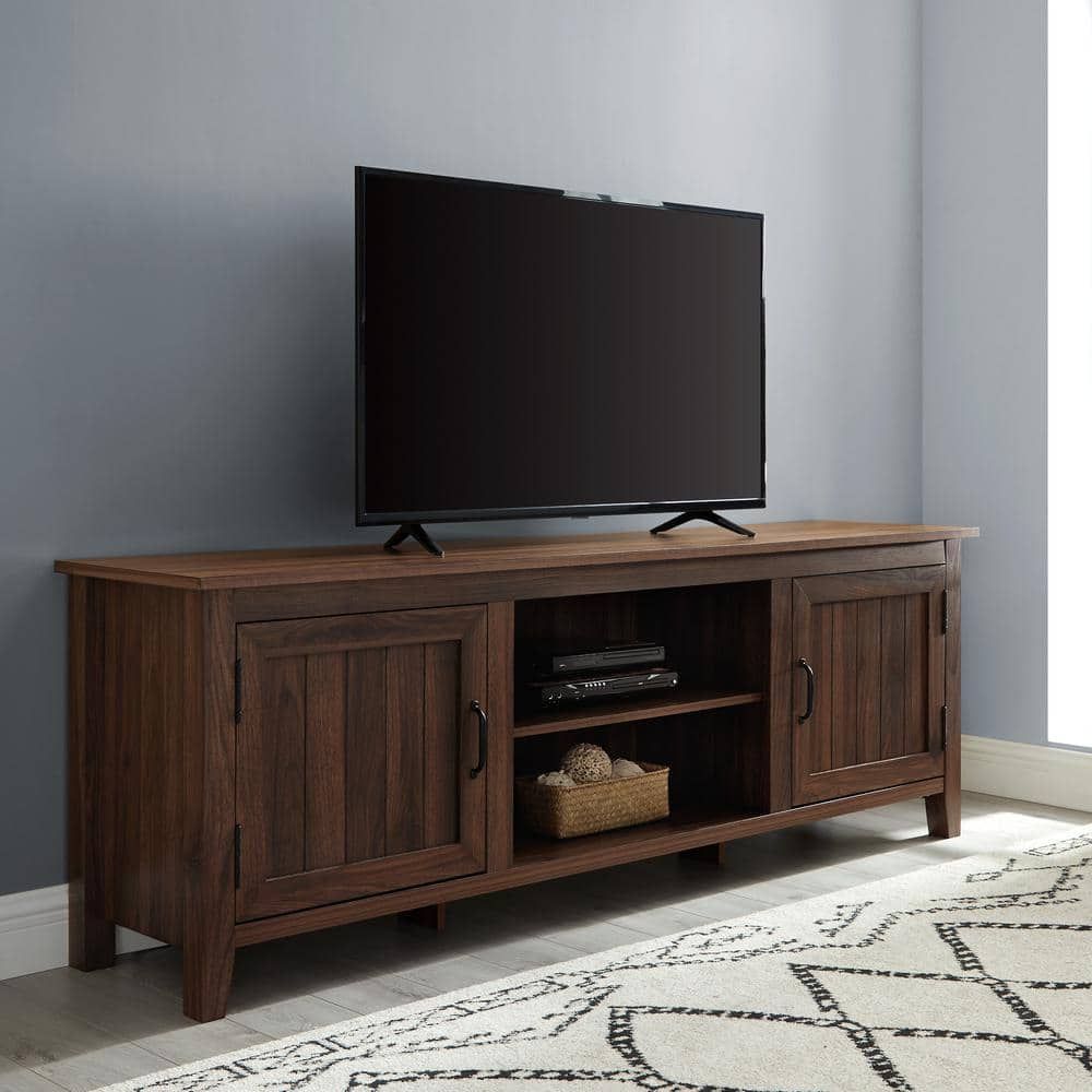 Walker Edison Furniture Company 70 In. Dark Walnut Composite Tv Stand Fits  Tvs Up To 78 In. With Storage Doors Hd8143 – The Home Depot For Walnut Entertainment Centers (Photo 11 of 15)