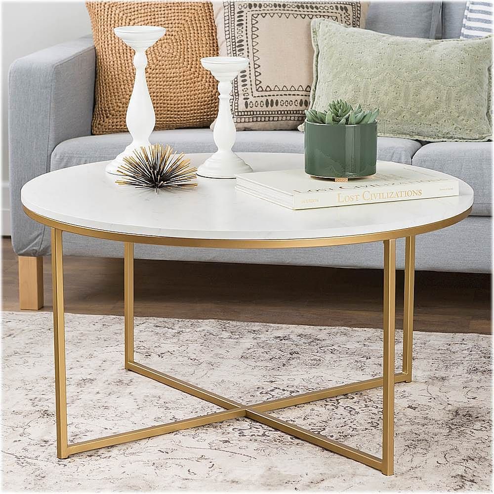 Walker Edison Modern Glam Round Coffee Table Faux Marble Bbf36alctmgd –  Best Buy Throughout Modern Round Faux Marble Coffee Tables (View 6 of 15)