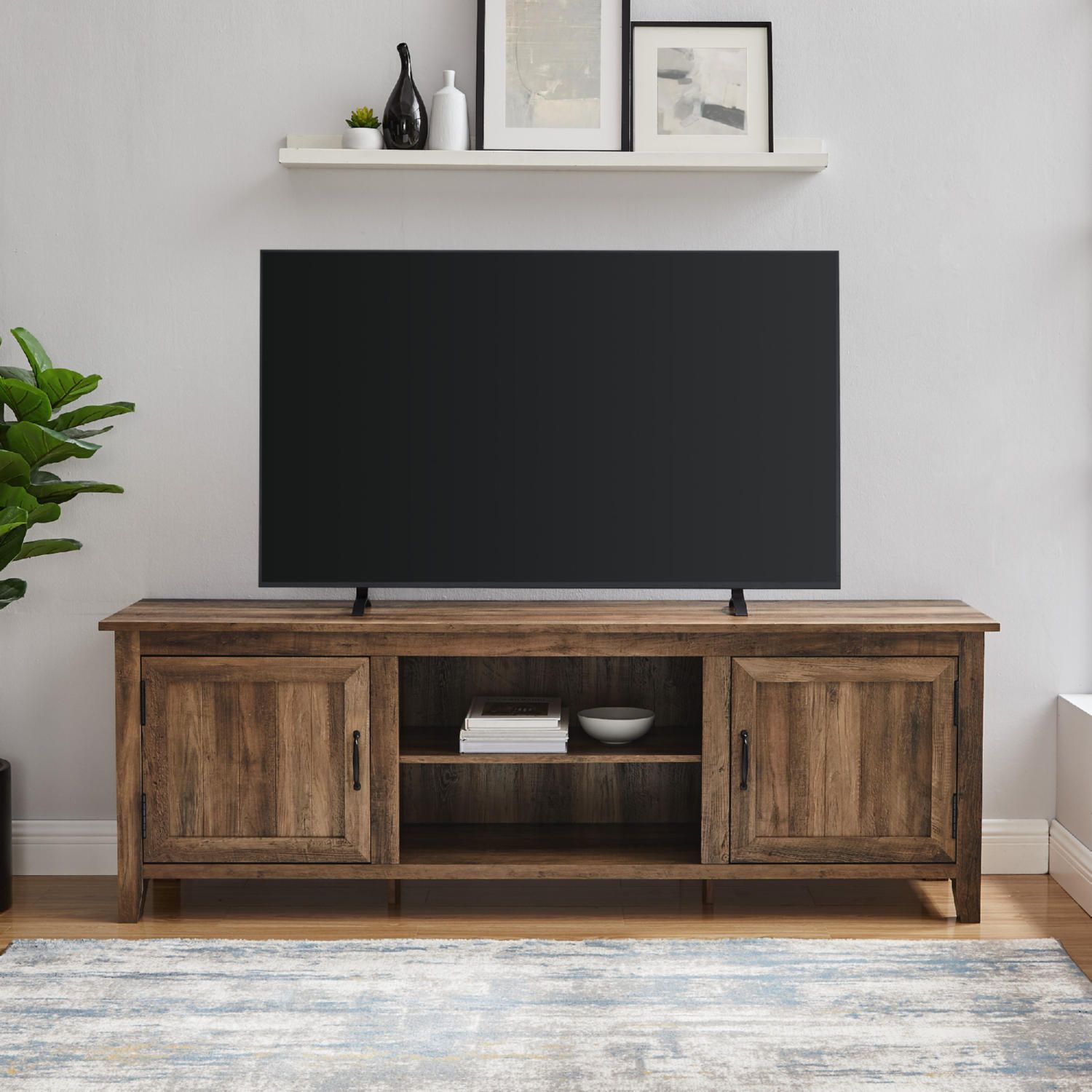Walker Edison W70cs2dro 70" Modern Farmhouse Tv Stand In Rustic Oak Finish Throughout Modern Farmhouse Rustic Tv Stands (View 15 of 15)