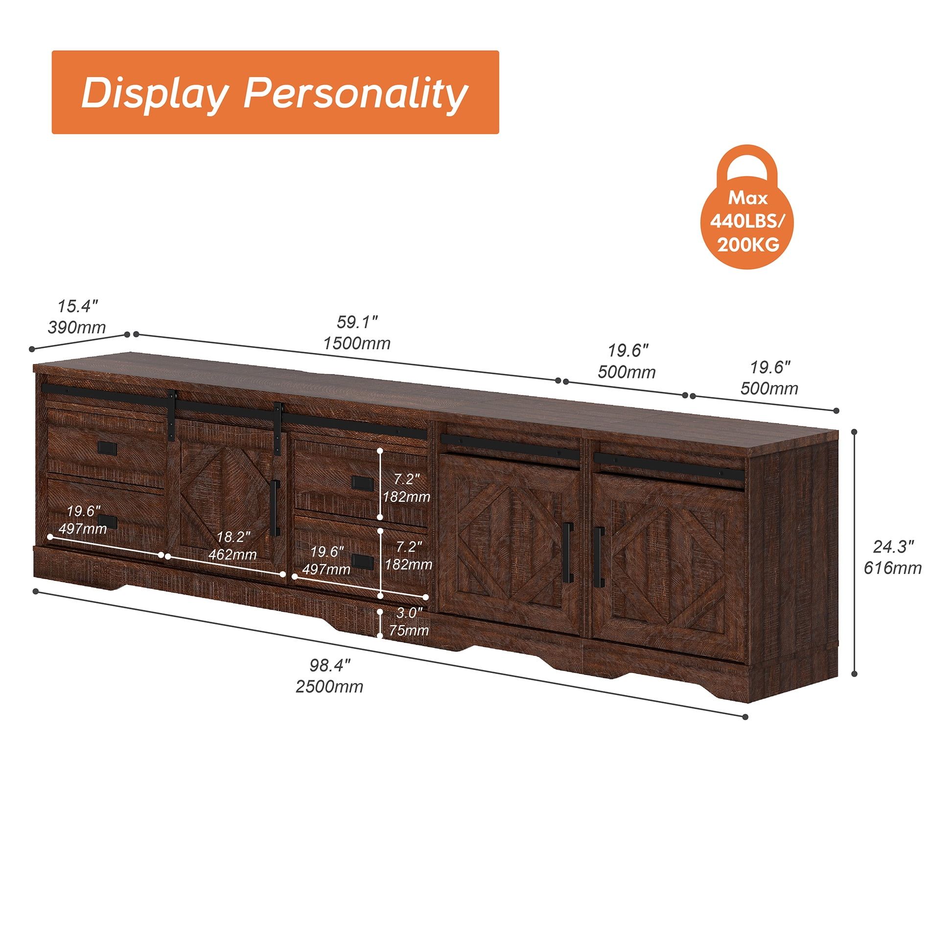 Wampat Modern Farmhouse Tv Stand For Up To 110" Tvs Wood Entertainment  Center With Drawers And Adjustable Shelf For Living Room, Rustic Brown –  Walmart Throughout 110&quot; Tvs Wood Tv Cabinet With Drawers (Photo 3 of 15)