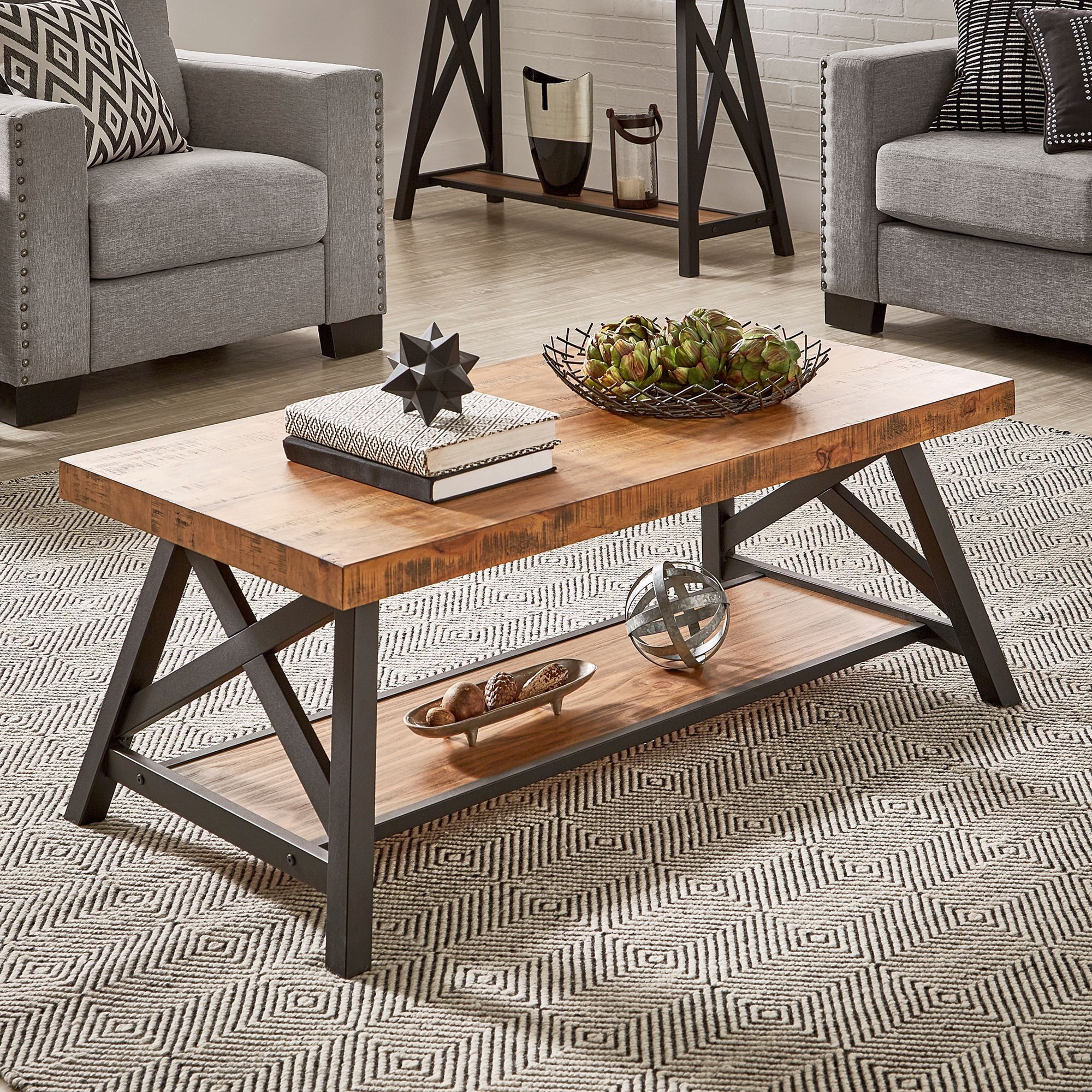 Weston Home Westyn Rustic X Base Wood Rectangular Coffee Table, Gray –  Walmart Throughout Rectangular Coffee Tables With Pedestal Bases (Photo 11 of 15)