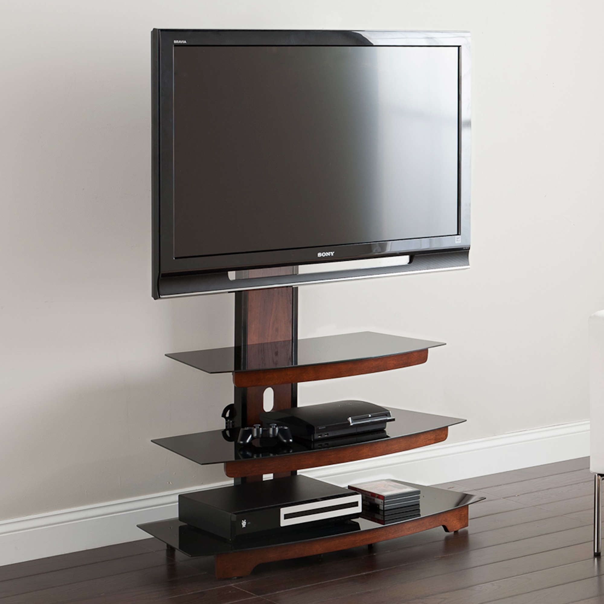 Whalen 3 Tier Television Stand For Tvs Up To 50", Perfect For Flat Screens,  Black Metal With Wood Trim Accent – Walmart In Tier Stands For Tvs (View 4 of 15)