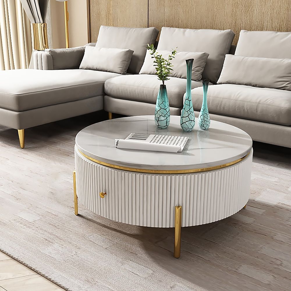 White Round Coffee Table With Storage Modern Faux Marble Accent Table  Stainless Ste… | Round Coffee Table Modern, White Round Coffee Table,  Decorating Coffee Tables In Modern Round Faux Marble Coffee Tables (View 7 of 15)