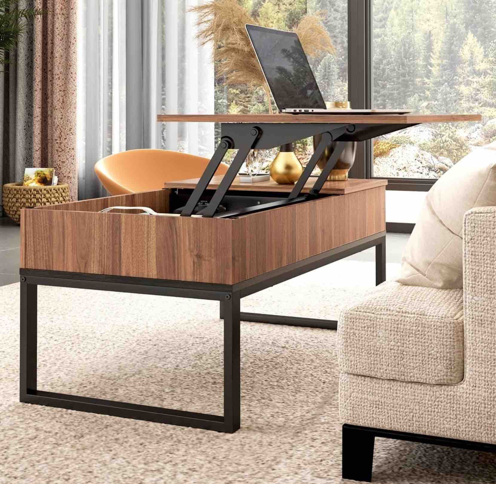 Wlive Pop Up Coffee Table With Hidden Storage Compartments — Tools And Toys Within Coffee Tables With Hidden Compartments (View 15 of 15)