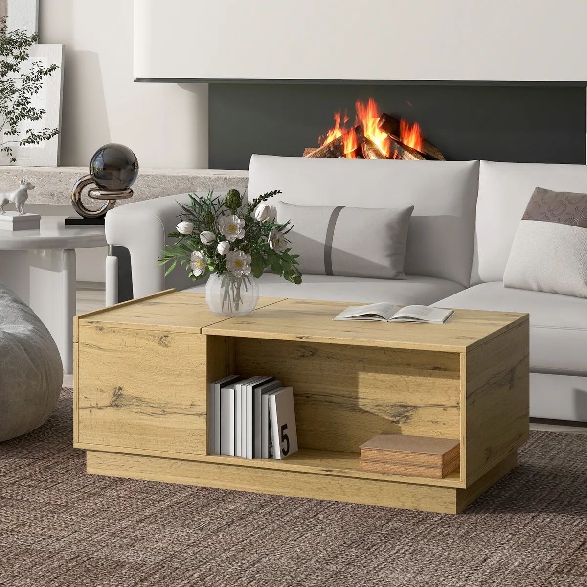Wood Lift Top Coffee Table With Hidden Compartment & Storage Shelf, Side  Drawer | Ebay In Coffee Tables With Hidden Compartments (View 8 of 15)