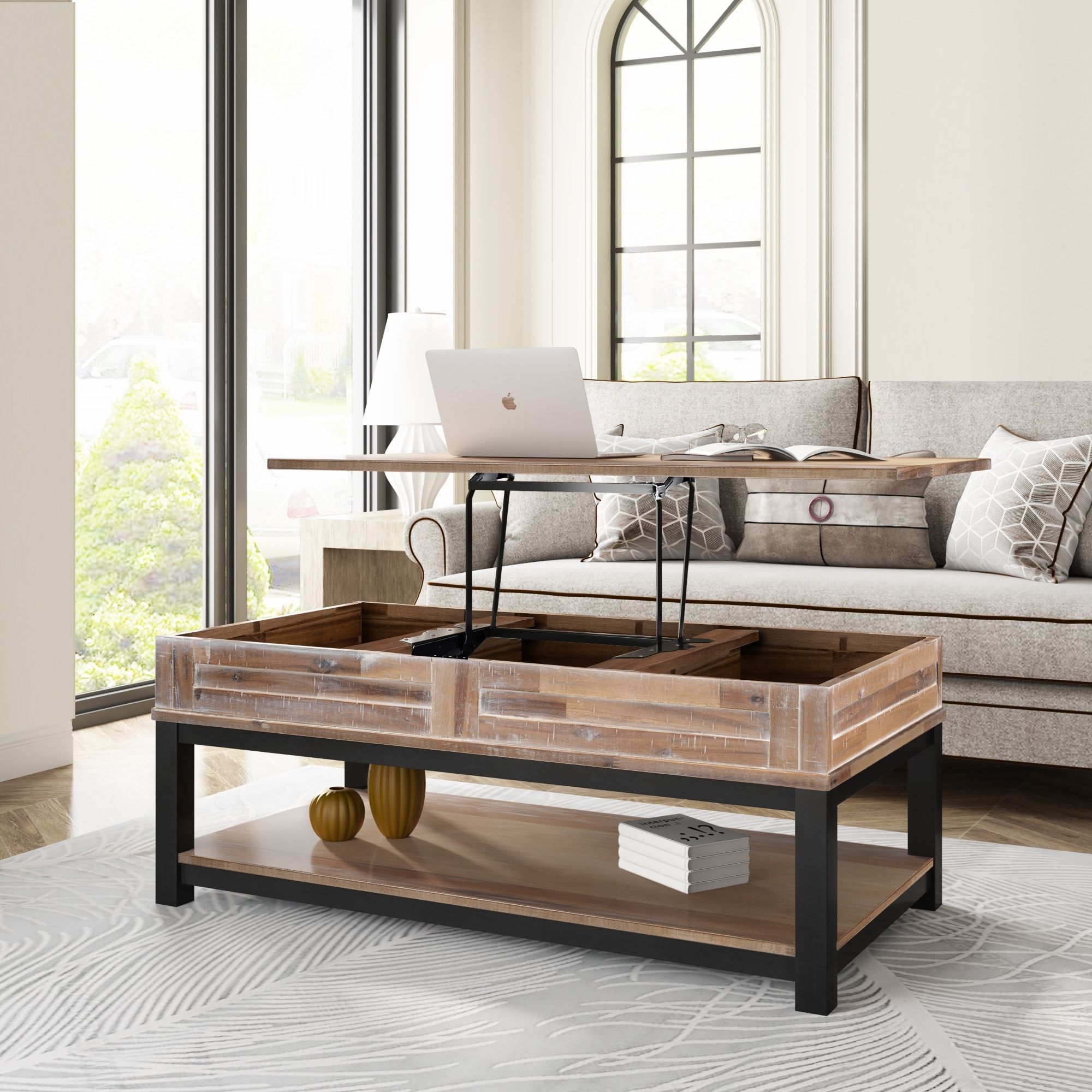 Wooden Lift Top Coffee Table With Inner Storage Space And Shelf – Bed Bath  & Beyond – 36909922 Throughout Lift Top Coffee Tables With Shelves (Photo 3 of 15)