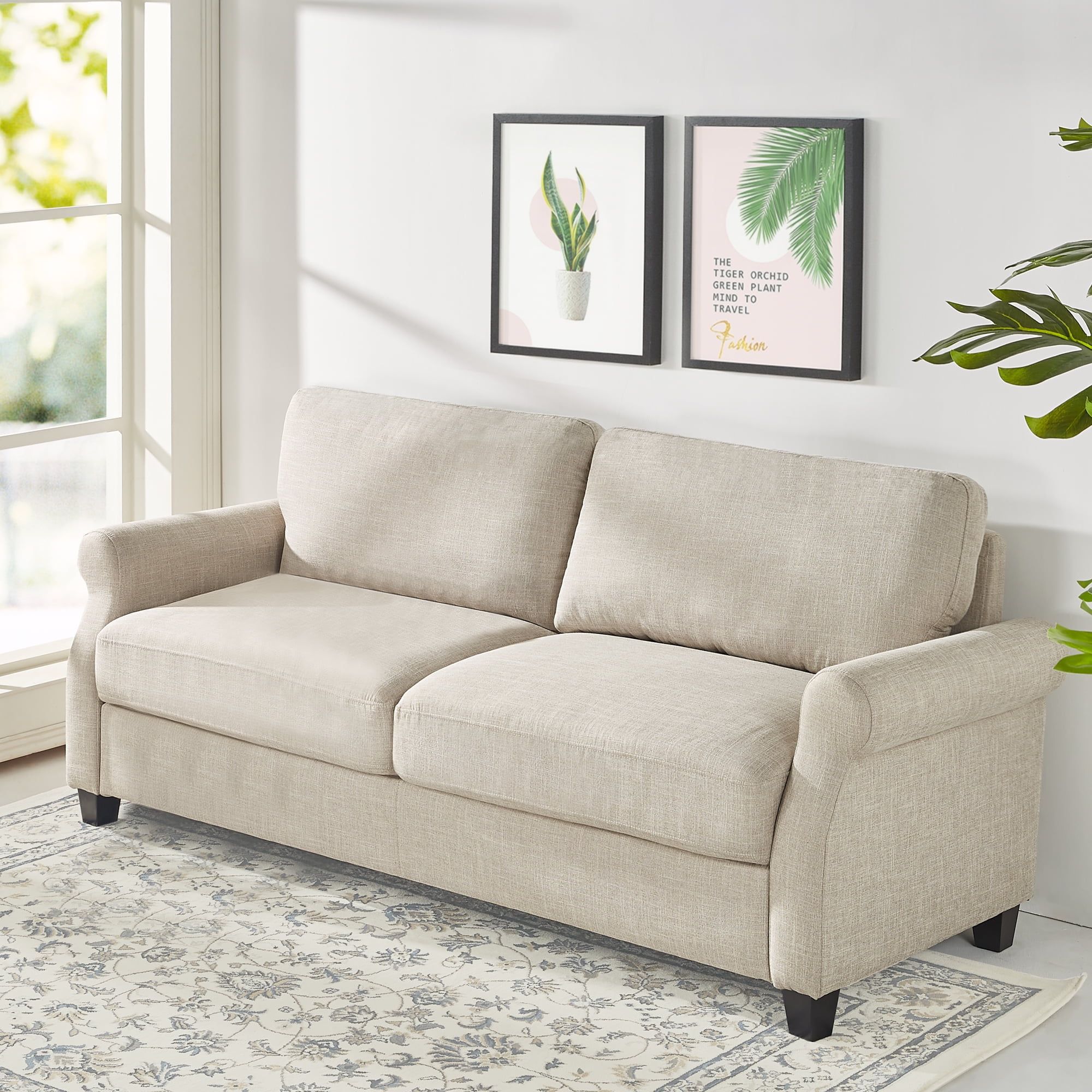 Woven Paths Josh Sofa Couch, Beige Fabric – Walmart Inside Sofas In Beige (View 2 of 15)