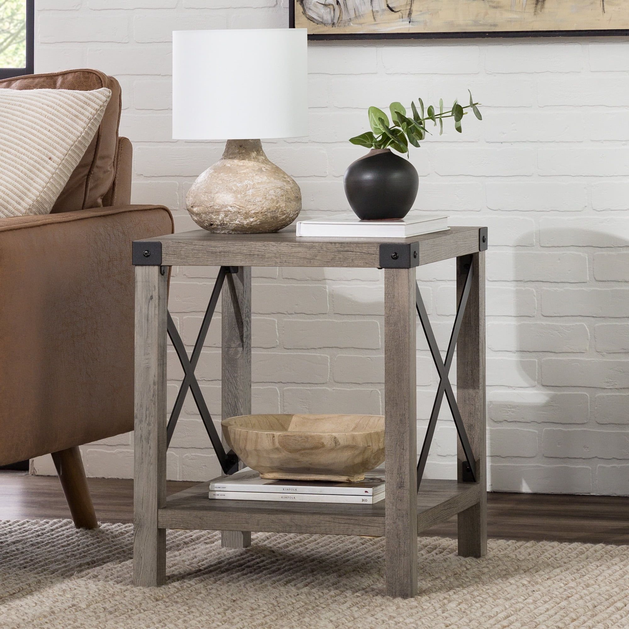 Woven Paths Magnolia Metal X End Table, Grey Wash – Walmart Within Rustic Gray End Tables (Photo 3 of 15)
