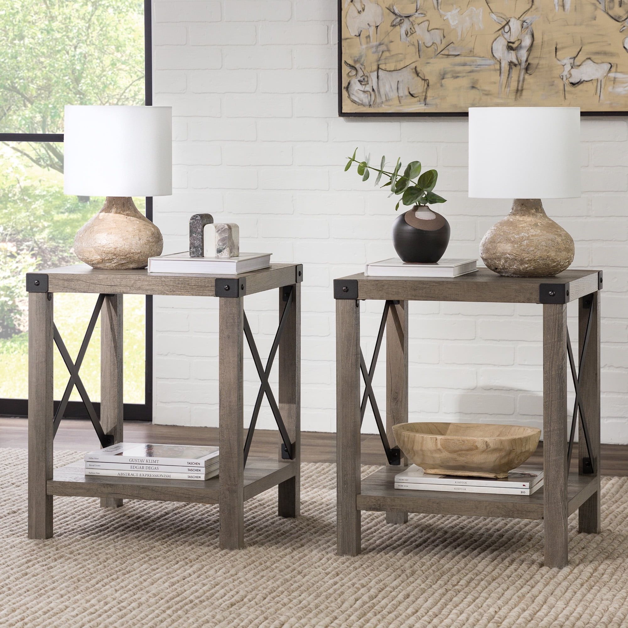 Woven Paths Magnolia Metal X Set Of 2 End Tables, Grey Wash – Walmart Intended For Rustic Gray End Tables (View 6 of 15)