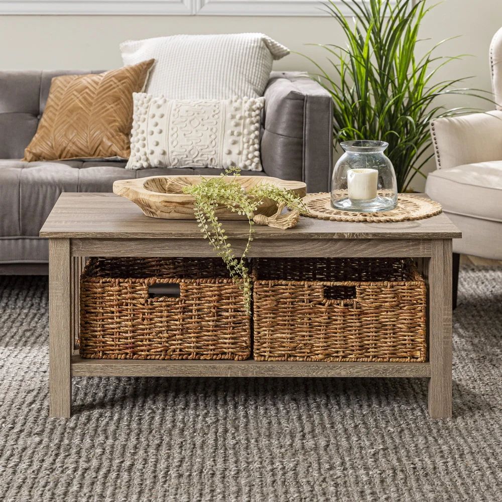 Woven Paths Traditional Storage Coffee Table With Bins, Driftwood Furniture  Coffee Table Table Basse En Bois – Aliexpress Inside Woven Paths Coffee Tables (Photo 12 of 15)