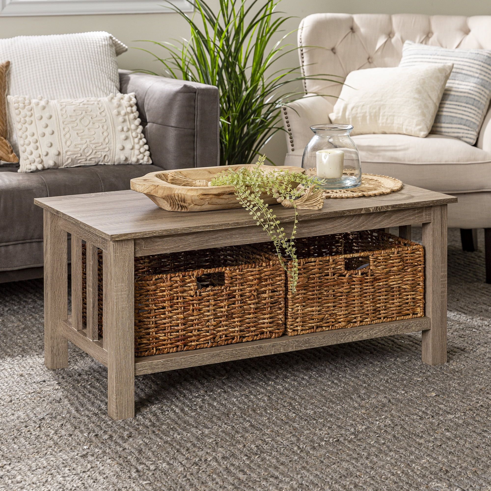 Woven Paths Traditional Storage Coffee Table With Bins, Driftwood –  Walmart In Woven Paths Coffee Tables (View 3 of 15)