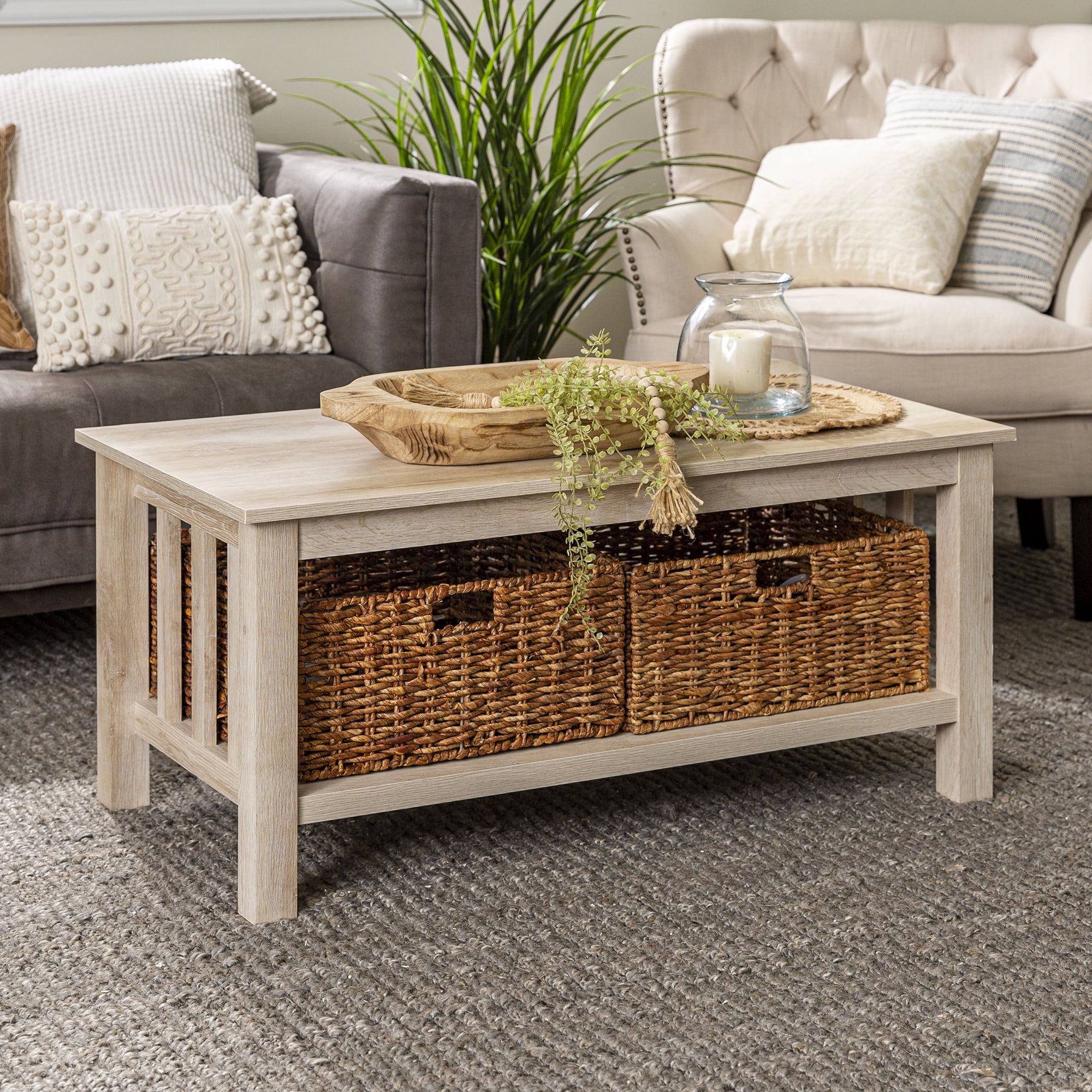 Woven Paths Traditional Storage Coffee Table With Bins, White Oak –  Walmart In Woven Paths Coffee Tables (View 2 of 15)