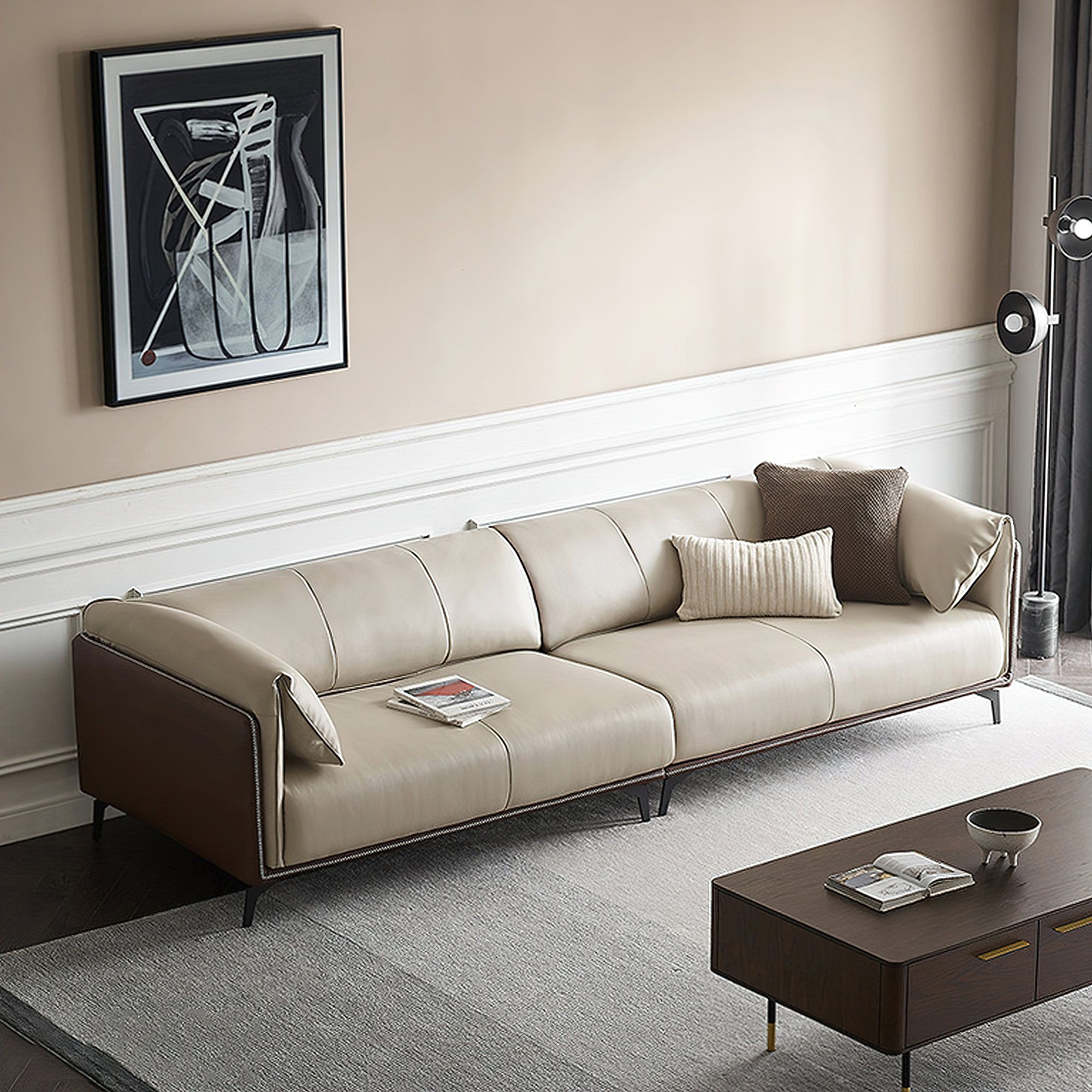 Wrought Studio Beniamino Nordic Luxury Simple Three Seat Faux Leather Sofa  | Wayfair Throughout Faux Leather Sofas (View 11 of 15)