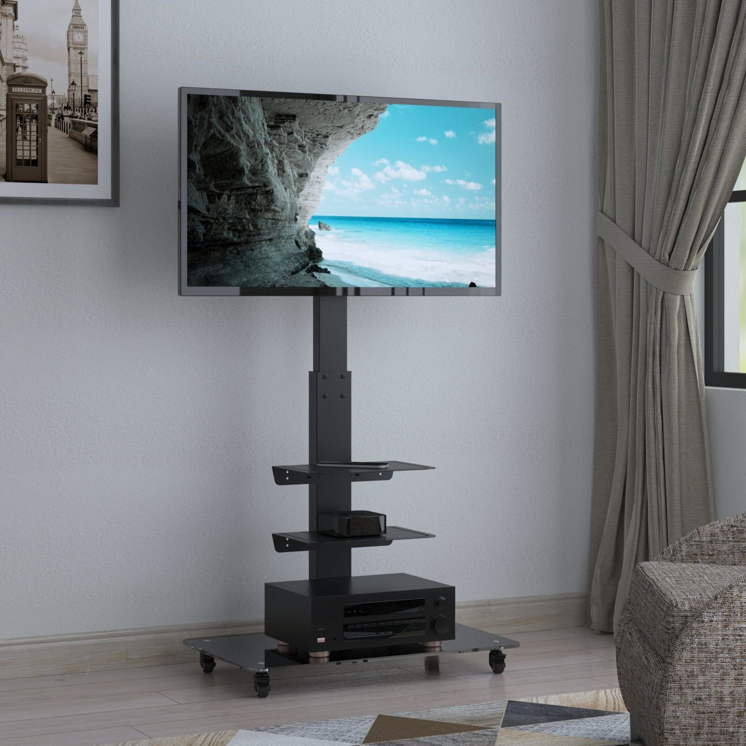 Yomt Modern Rolling Floor Tv Stand For 32 To 65 Inch India | Ubuy Within Modern Rolling Tv Stands (Photo 7 of 15)