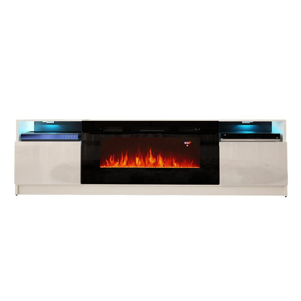 York 02 White Electric Fireplace Modern 79" Tv Standmeble Furniture Pertaining To Modern Fireplace Tv Stands (Photo 11 of 15)