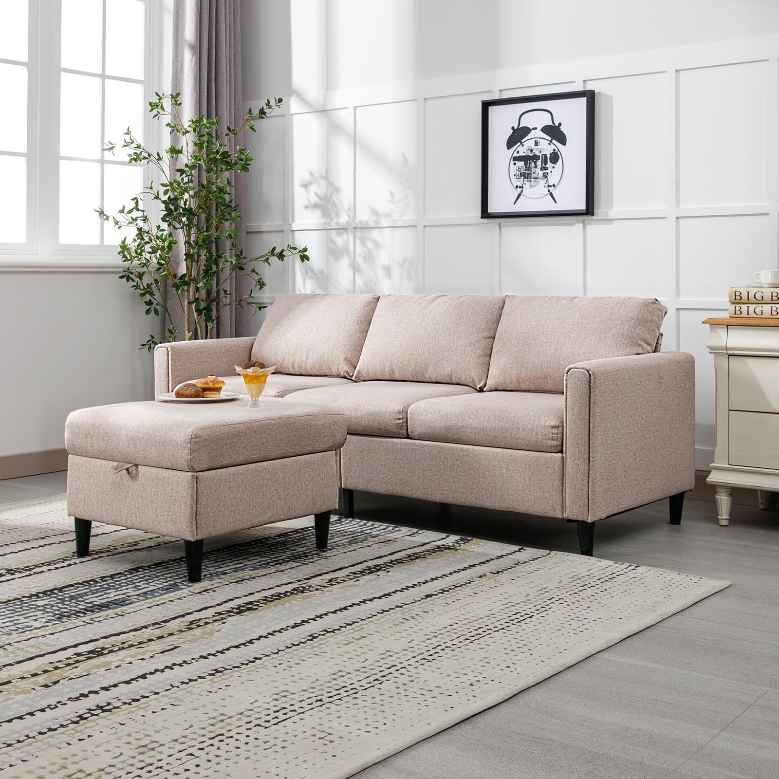 Zafly Convertible Sectional Sofa Couch, 3 Seat Upholstered Sofa With  Flexible Storage Ottoman Chaise, Modern Modular L Shape Couches For Living  Room/office – Beige – Walmart For 3 Seat Convertible Sectional Sofas (Photo 3 of 15)