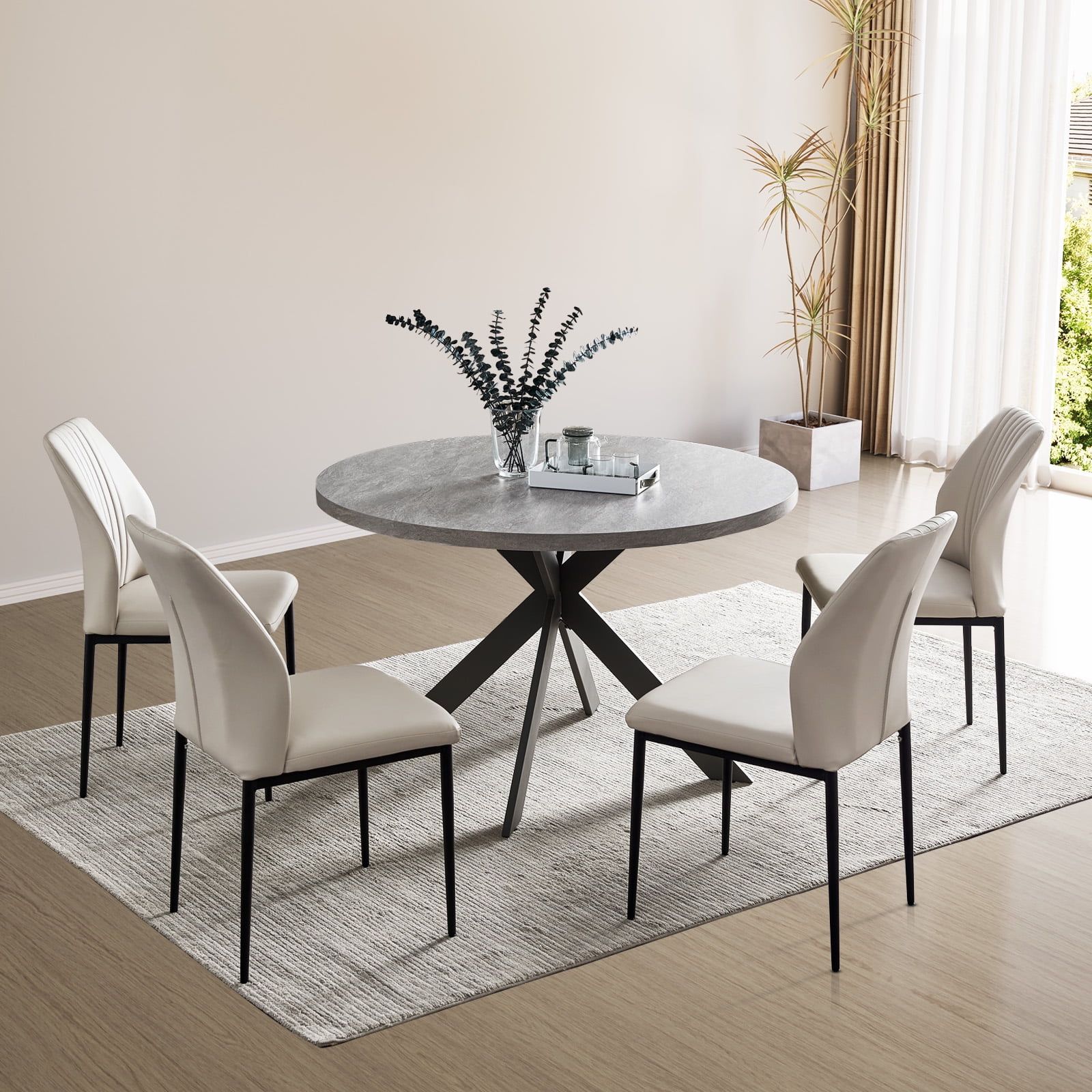 Zerifevni 46.4" Round Dining Table Set, Mid Century Modern Round Dining  Table For 4 6 Person, W/steel Legs, Coffee Table For Kitchen Dining Room,  Office, Save Space (1 Round Table With 4 White Regarding Coffee Tables For 4 6 People (Photo 4 of 15)