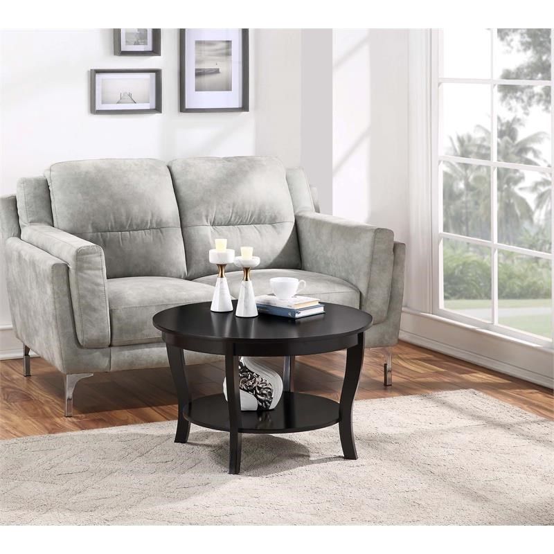 Convenience Concepts American Heritage Round Coffee Table In Black Wood Pertaining To American Heritage Round Coffee Tables (View 4 of 15)