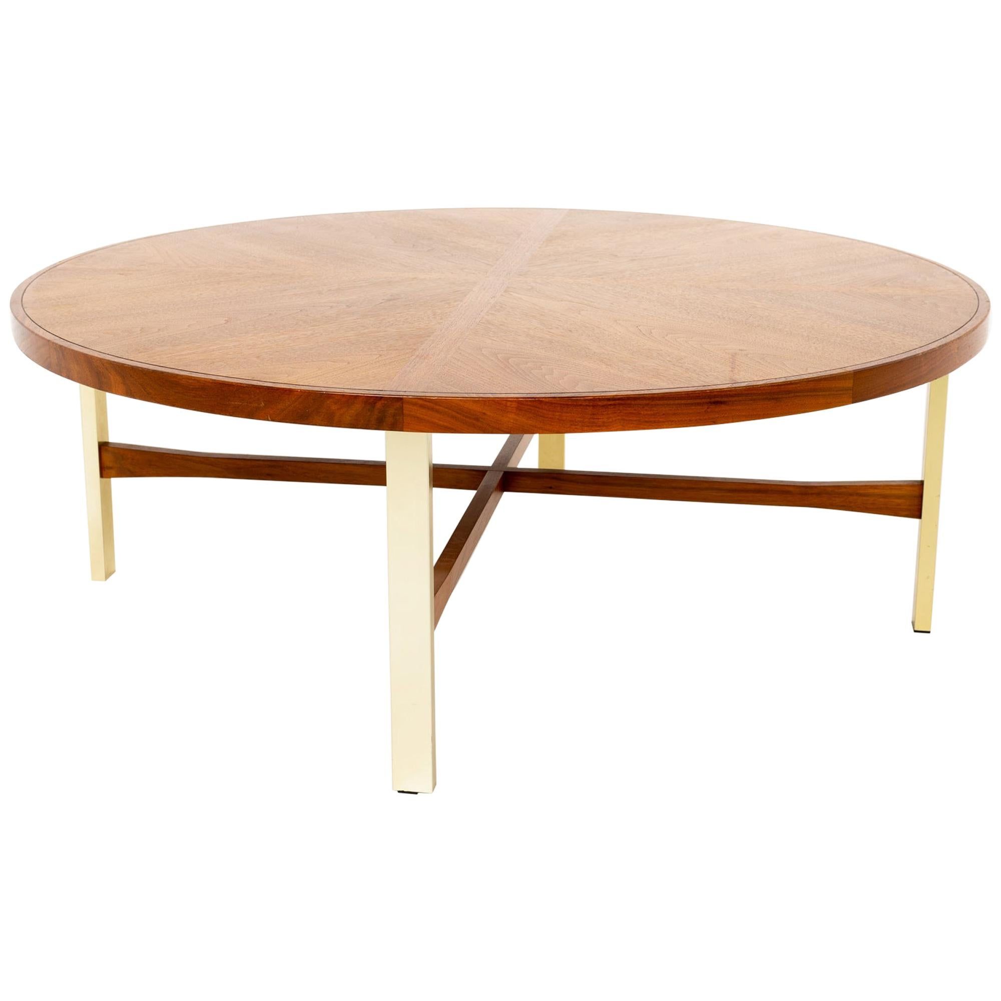 Drexel Heritage Mid Century Walnut And Brass Round Coffee Table At 1stdibs Inside American Heritage Round Coffee Tables (View 15 of 15)