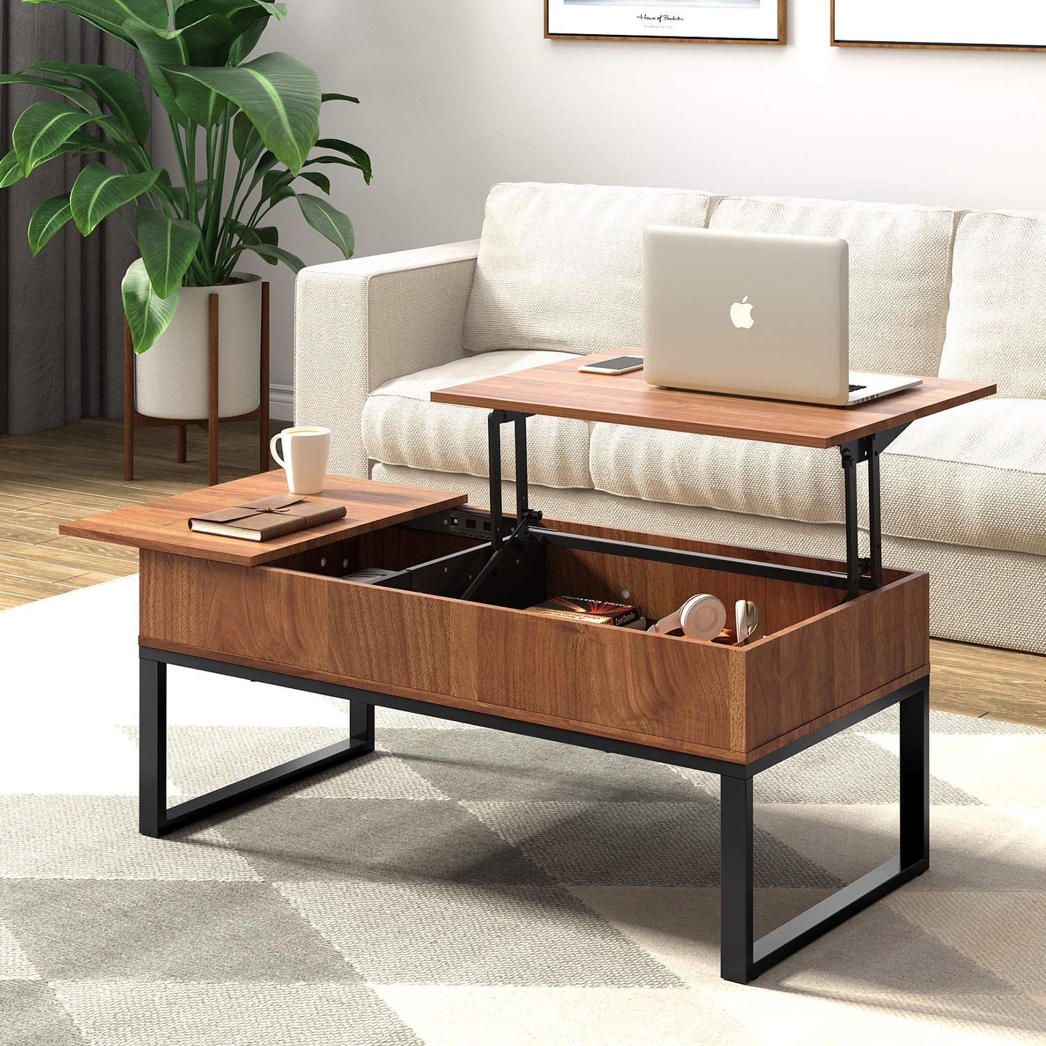 Wlive Wood Coffee Table With Adjustable Lift Top Table, Metal Frame Pertaining To Lift Top Coffee Tables With Hidden Storage Compartments (Photo 15 of 15)