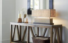 Natural Wood Mirrored Media Console Tables