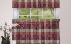 Burgundy Cotton Blend Classic Checkered Decorative Window Curtains