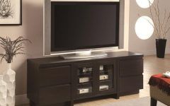 2024 Popular Dark Brown Tv Cabinets with 2 Sliding Doors and Drawer
