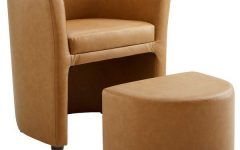 Faux Leather Barrel Chair and Ottoman Sets