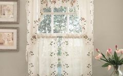 Floral Embroidered Sheer Kitchen Curtain Tiers, Swags and Valances