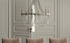 French Washed Oak and Distressed White Wood Six-light Chandeliers