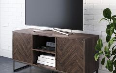 2024 Popular Media Console Cabinet Tv Stands with Hidden Storage Herringbone Pattern Wood Metal
