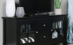 15 The Best Modern Tv Stands in Oak Wood and Black Accents with Storage Doors