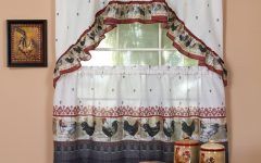 Traditional Two-piece Tailored Tier and Swag Window Curtains Sets with Ornate Rooster Print