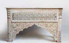 Hand Carved White Wash Console Tables